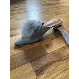 Starkela Fuzzy Pom Pom Suede Gold Heel Flats Mob Wife Widow Old Hollywood Boujee